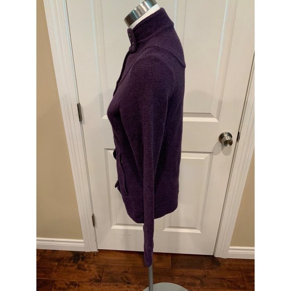 Ibex Purple Wool Button-Up Cardigan W/Pockets, Size XS - Picture 4 of 7